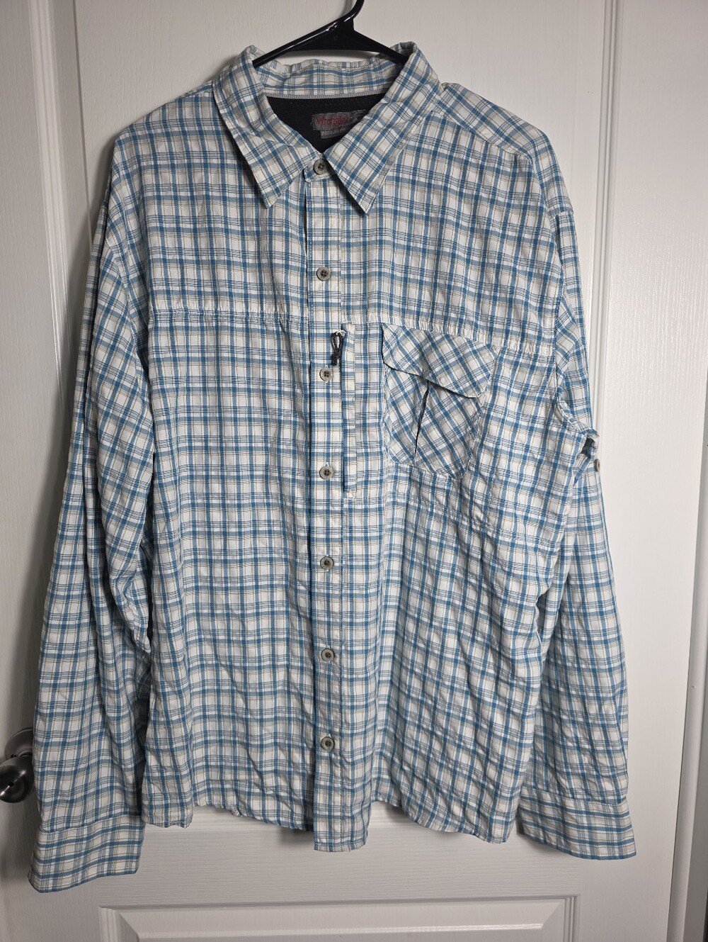 Mens Wrangler Outdoor Blue White Plaid Regular Fit XL